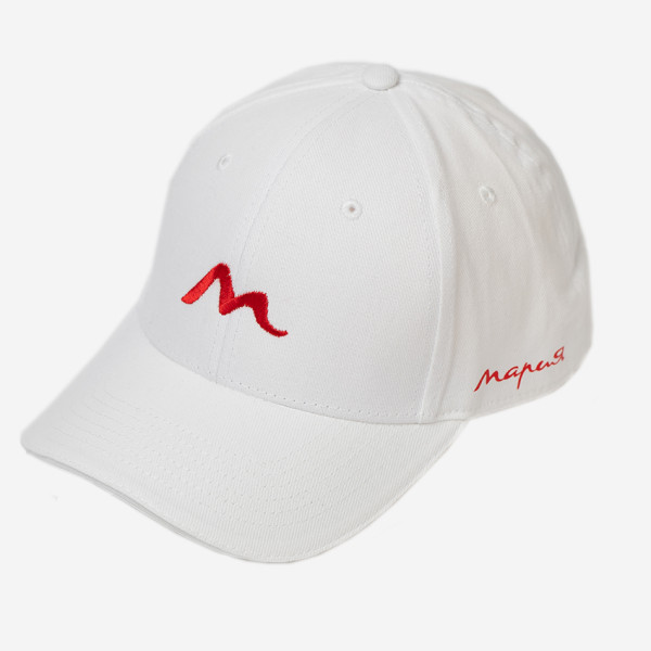 Бейсболка "Мария". Белая с красным логотипом