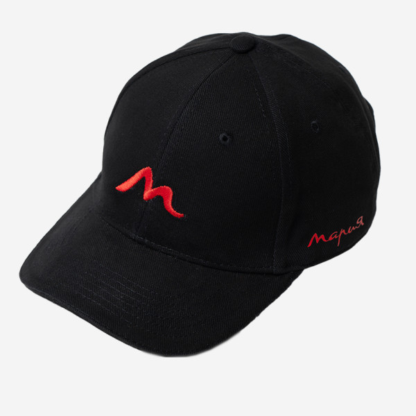 Бейсболка "Мария". Черная с красным логотипом