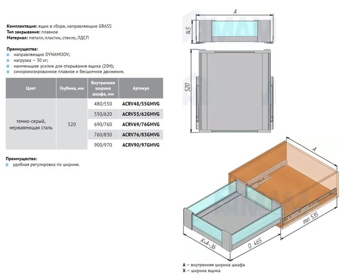 Ящик со стеклянными боковинами VIBO ACRV90/97GMVGF VENUS 