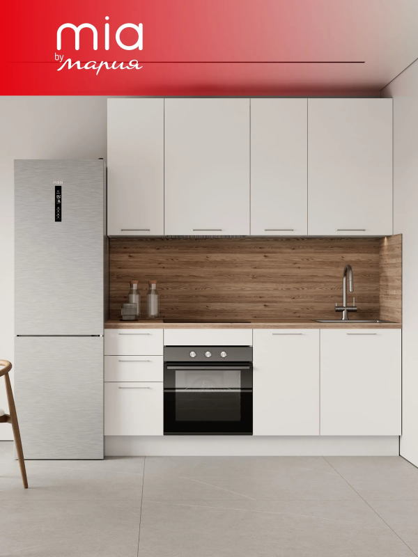 Кухонный гарнитур прямой, Белый глянец, 200 см.