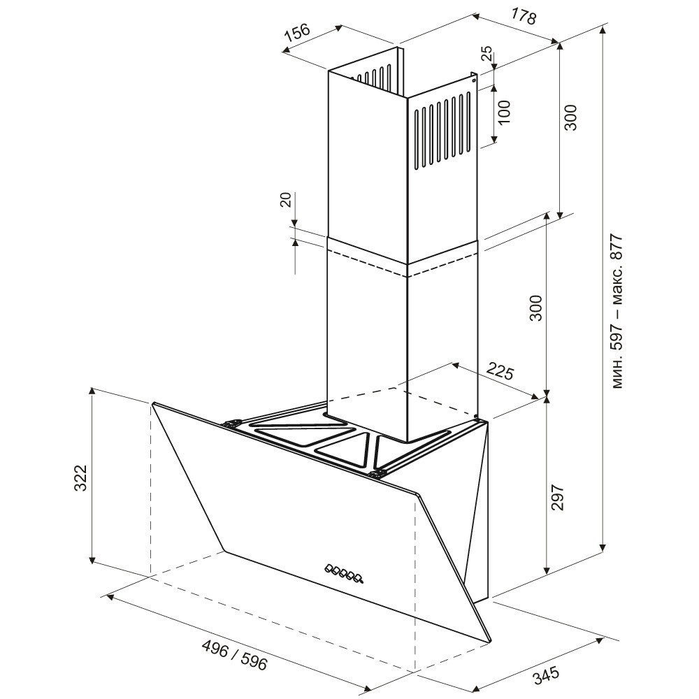 Вытяжка наклонного дизайна KRONA GABRIELE 600 black PB 